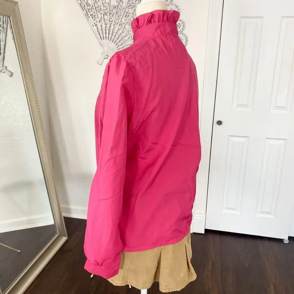 Vintage Pink Cottage Core Prairie High Neck Lace Button Up Blouse M / 10 - Picture 4 of 7